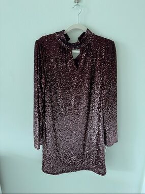 Cable & Gauge Long Sleeve Sequin Mini Dress in Deep Burgundy